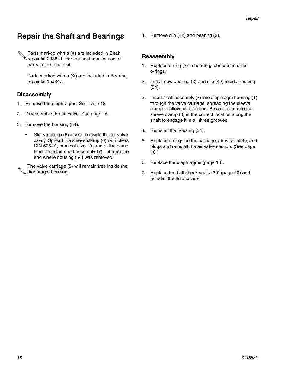 Repair the shaft and bearings | Graco TRITON 3D150 User Manual | Page 18 / 28