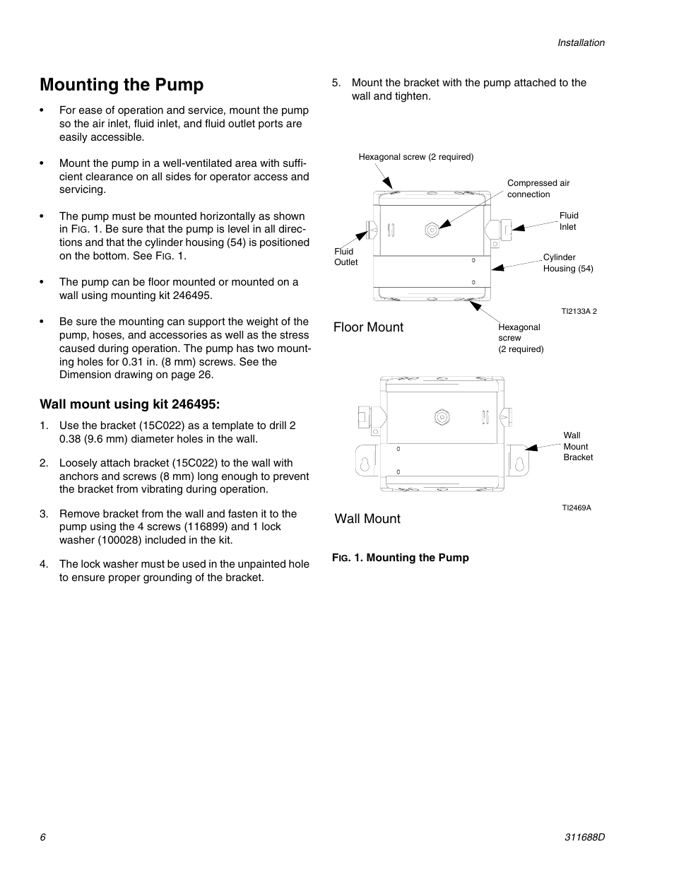 Mounting the pump, Floor mount, Wall mount | Graco TRITON 3D150 User Manual | Page 6 / 28