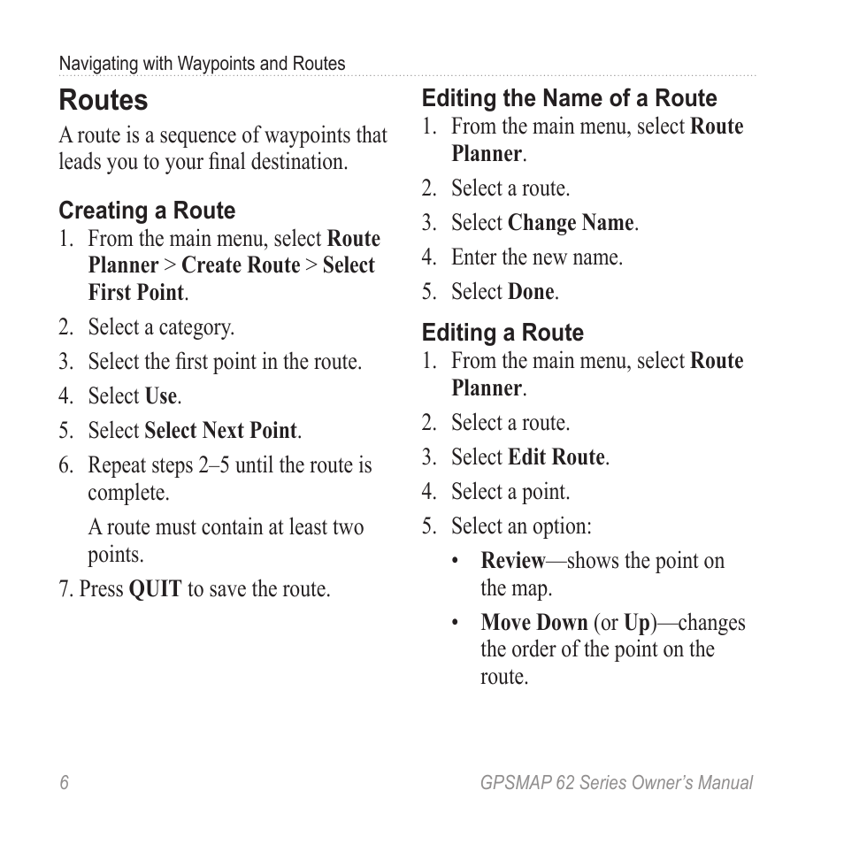 Routes | Graco GPSMAP 62 User Manual | Page 10 / 56