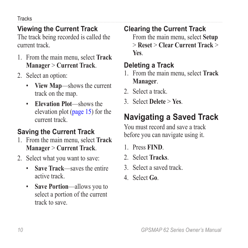 Navigating a saved track | Graco GPSMAP 62 User Manual | Page 14 / 56