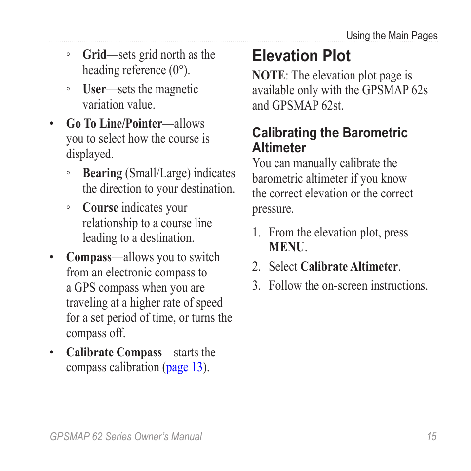 Elevation plot | Graco GPSMAP 62 User Manual | Page 19 / 56