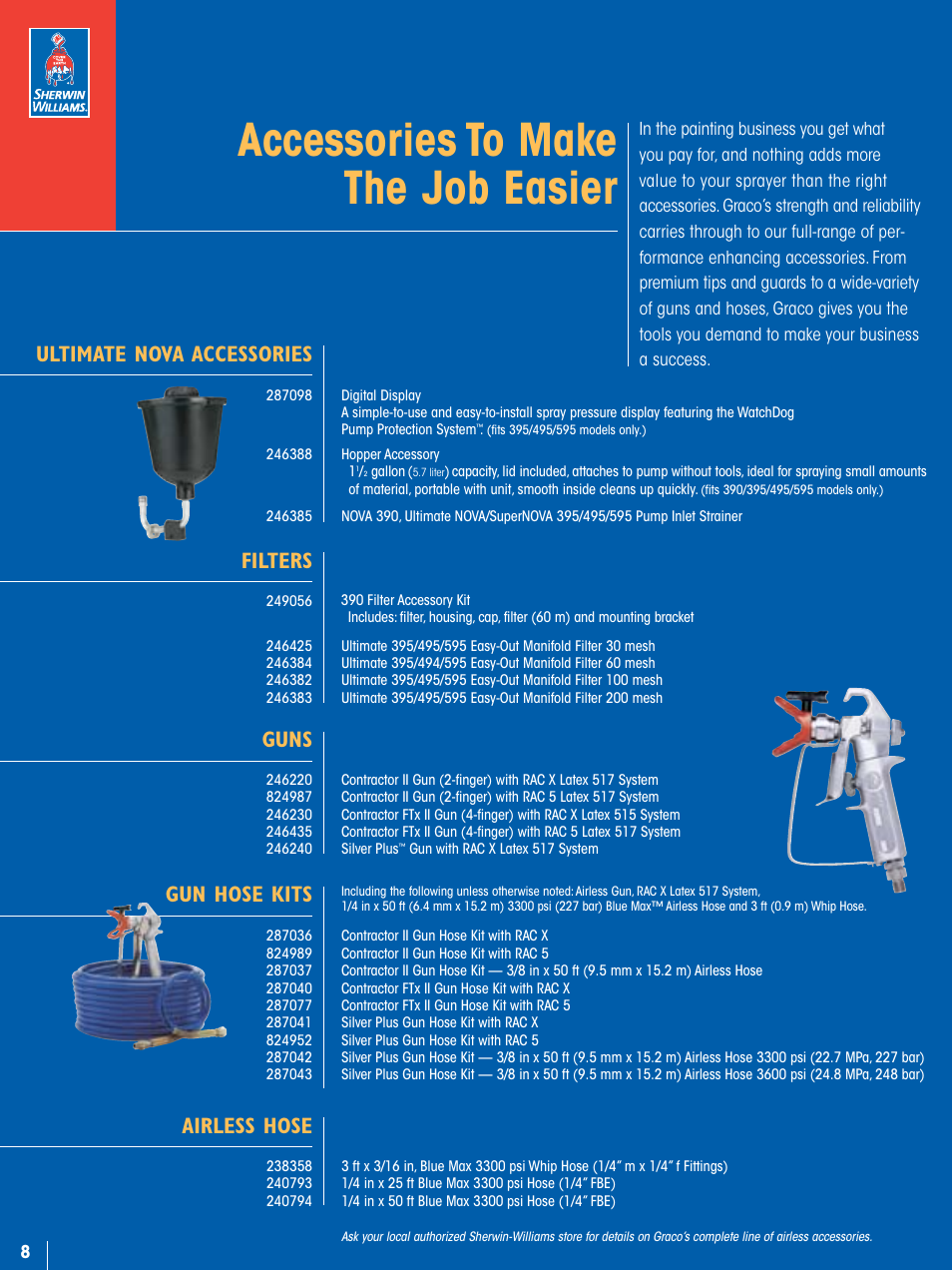 Accessories to make the job easier, Ultimate nova accessories, Filters | Gun hose kits, Guns, Airless hose | Graco Ultra 395 User Manual | Page 10 / 12