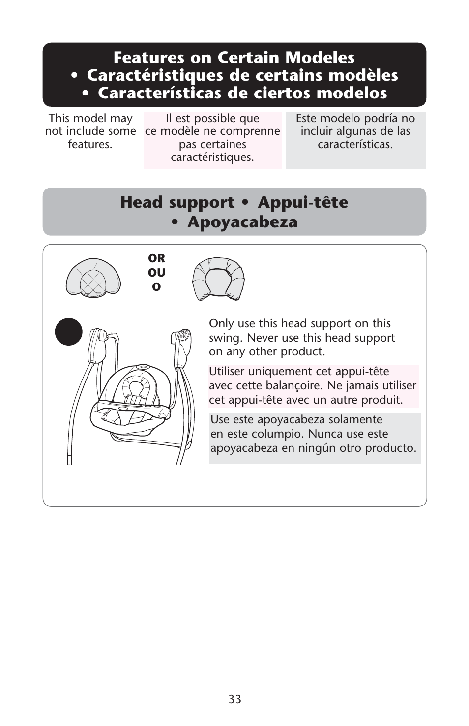 Ead s features on certain modeles s s | Graco Lovin' Hug 1761531 User Manual | Page 33 / 44