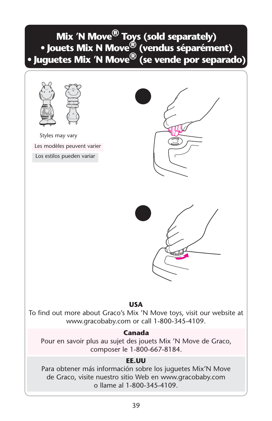 Mix ’n move® toys (sold separately) s s | Graco Lovin' Hug 1761531 User Manual | Page 39 / 44