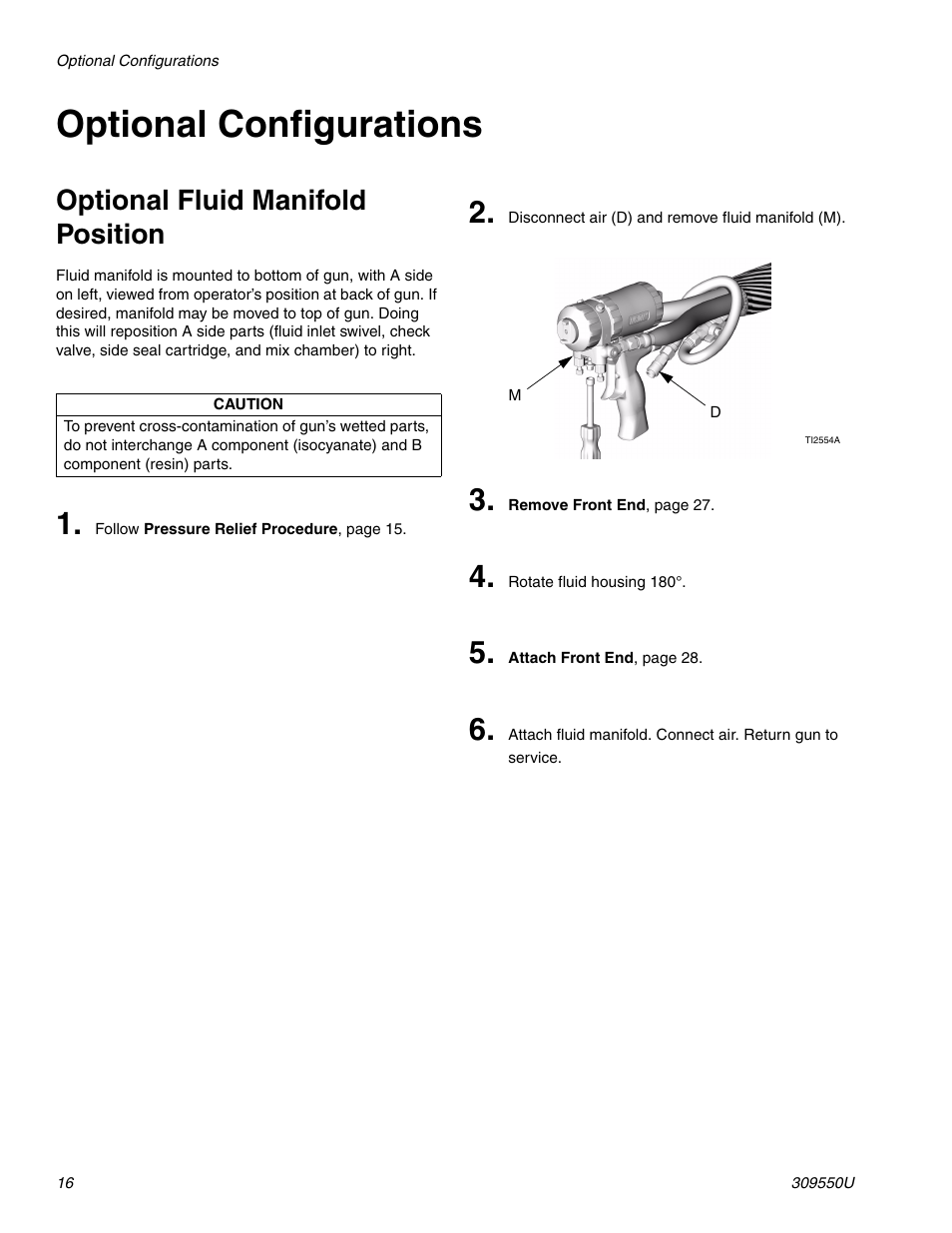 Optional configurations, Ges 16 a, Optional fluid manifold position | Graco FUSION 309550U User Manual | Page 16 / 46