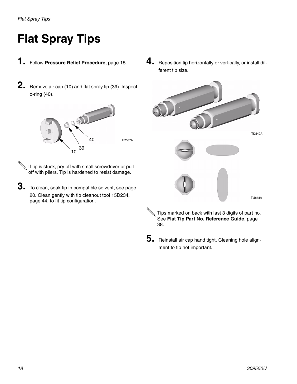 Flat spray tips | Graco FUSION 309550U User Manual | Page 18 / 46
