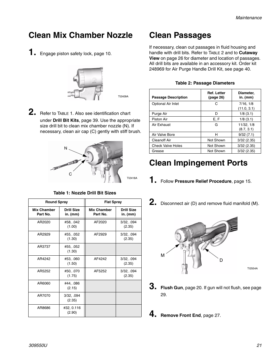 Clean mix chamber nozzle, Clean passages, Ge 21 | Clean impingement ports, Clean mix chamber nozzle clean passages | Graco FUSION 309550U User Manual | Page 21 / 46