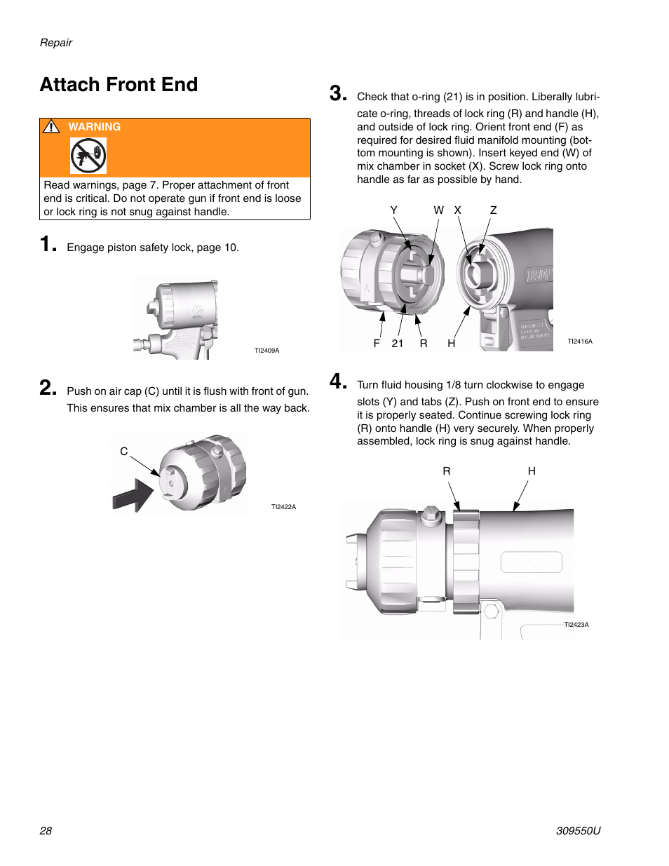 Attach front end | Graco FUSION 309550U User Manual | Page 28 / 46