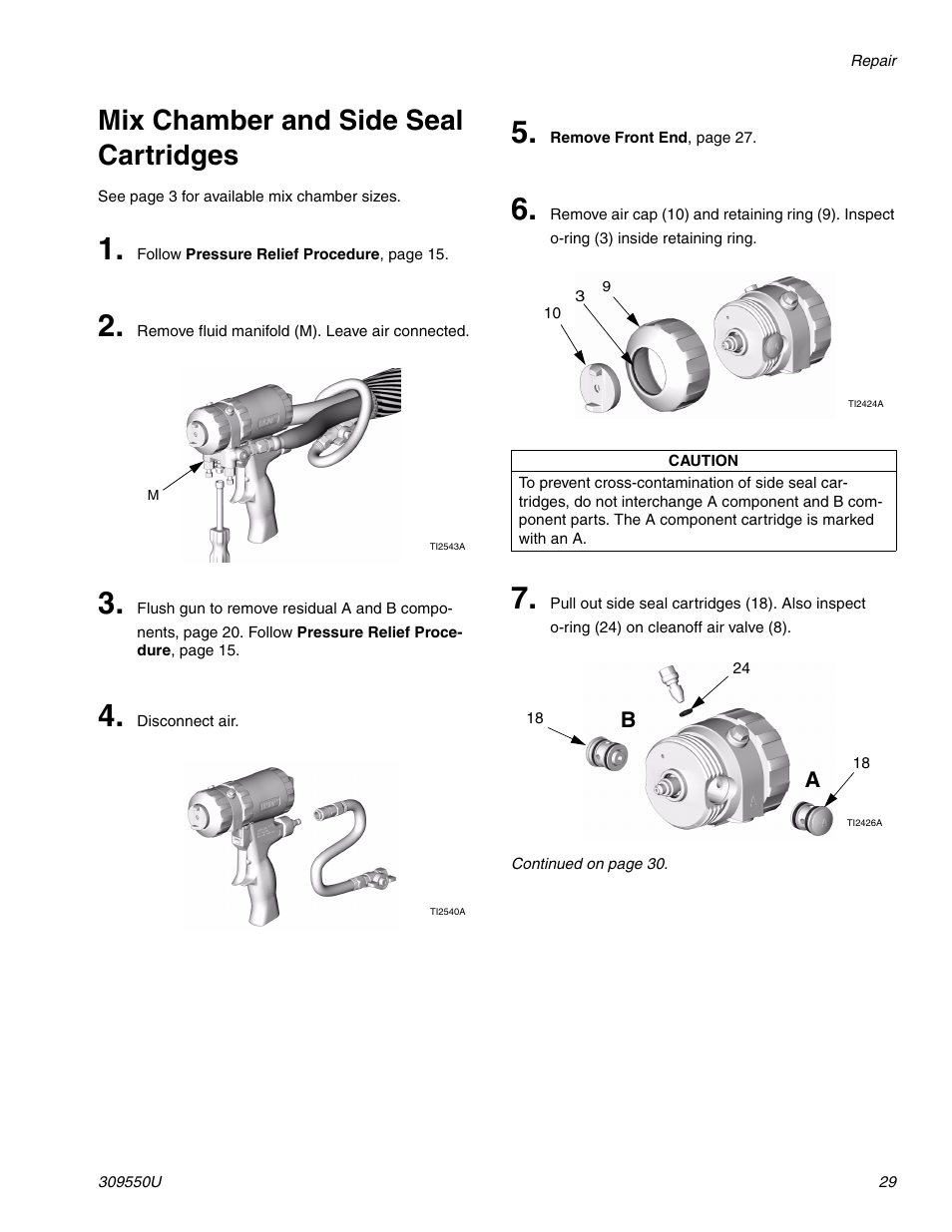 Clean mix chamber and side seal cartridges, Mix chamber and side seal cartridges | Graco FUSION 309550U User Manual | Page 29 / 46