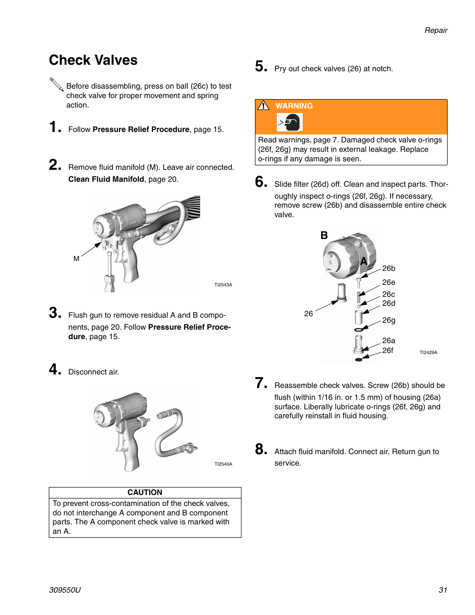 Clean check valves , p, E 31, Check valves | Graco FUSION 309550U User Manual | Page 31 / 46