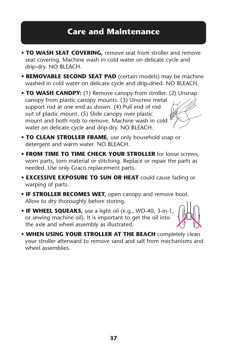 Care and maintenance | Graco ISPA108AB User Manual | Page 37 / 129