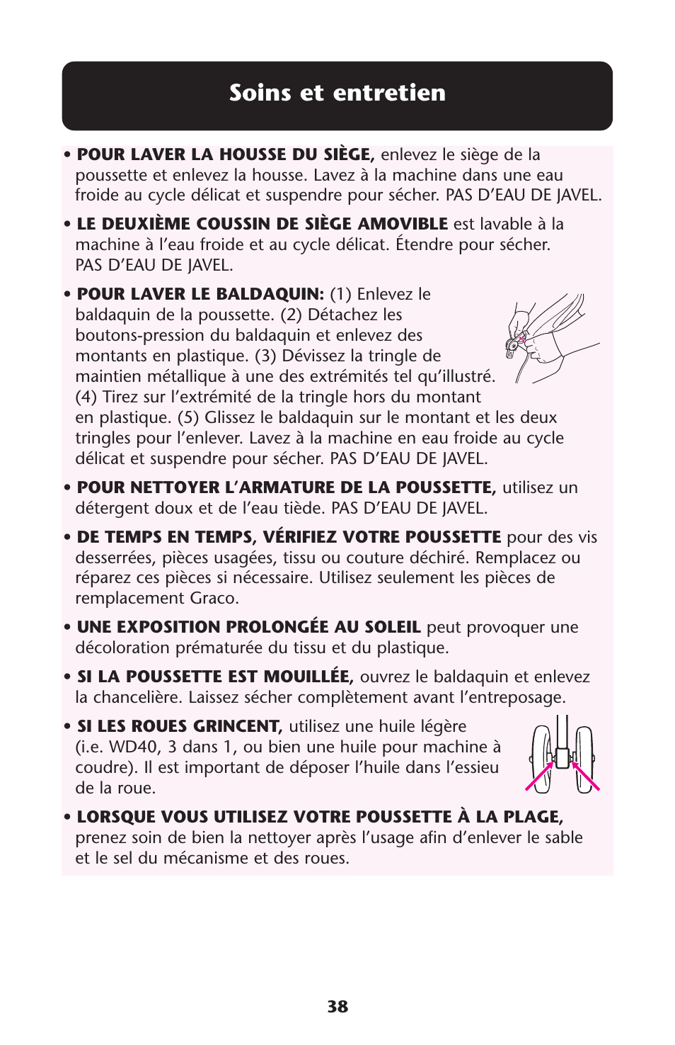 Soins et entretien | Graco ISPA108AB User Manual | Page 38 / 129