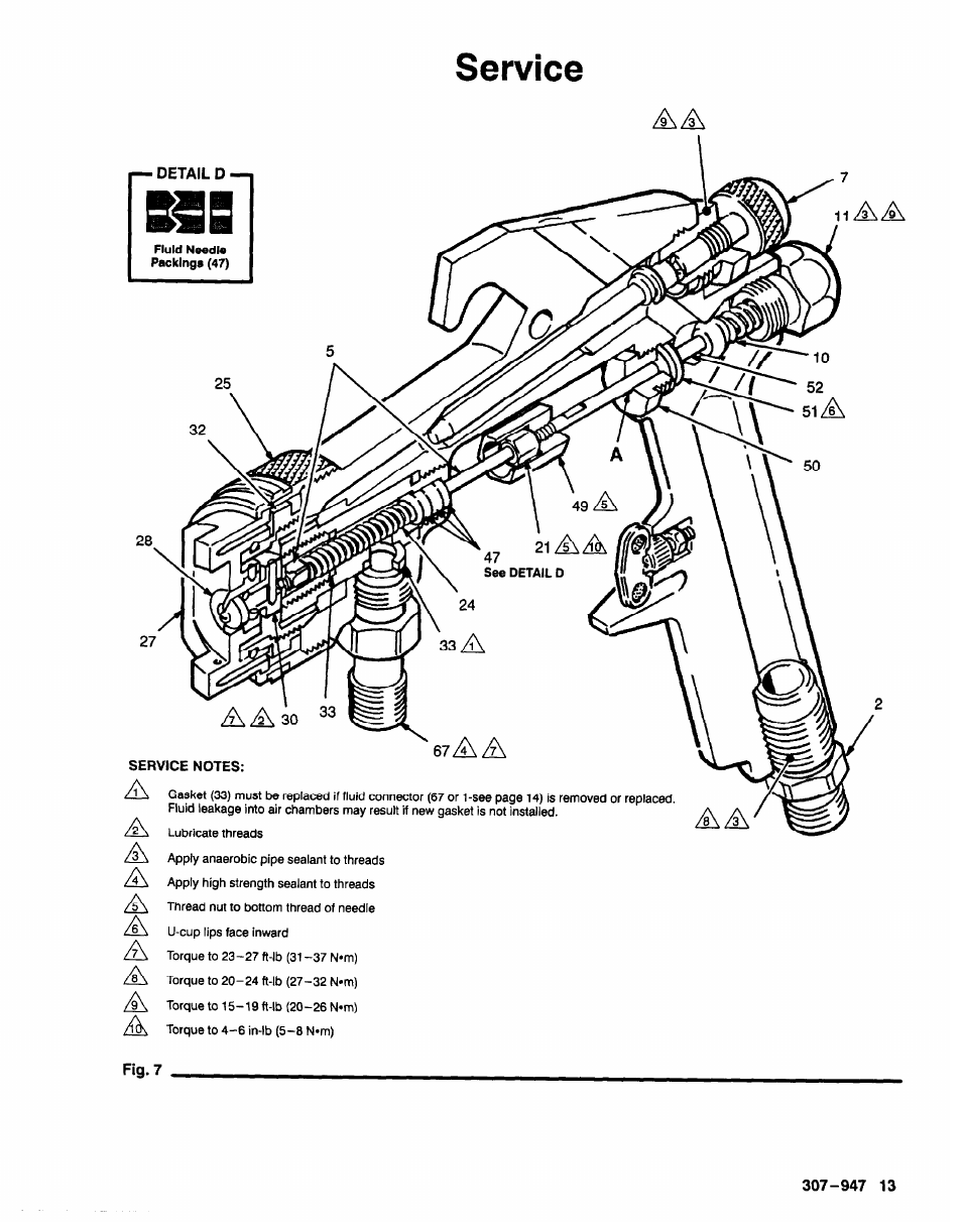 Service, Aa a 30 | Graco HIGH EFFICIENCY LOW PRESSURE AA2000 User Manual | Page 13 / 20