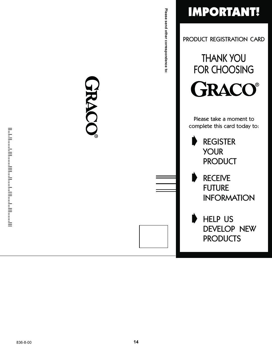 Important, Register, Your | Product, Receive, Future, Information, Help us, Develop new, Products | Graco 7588 User Manual | Page 14 / 65