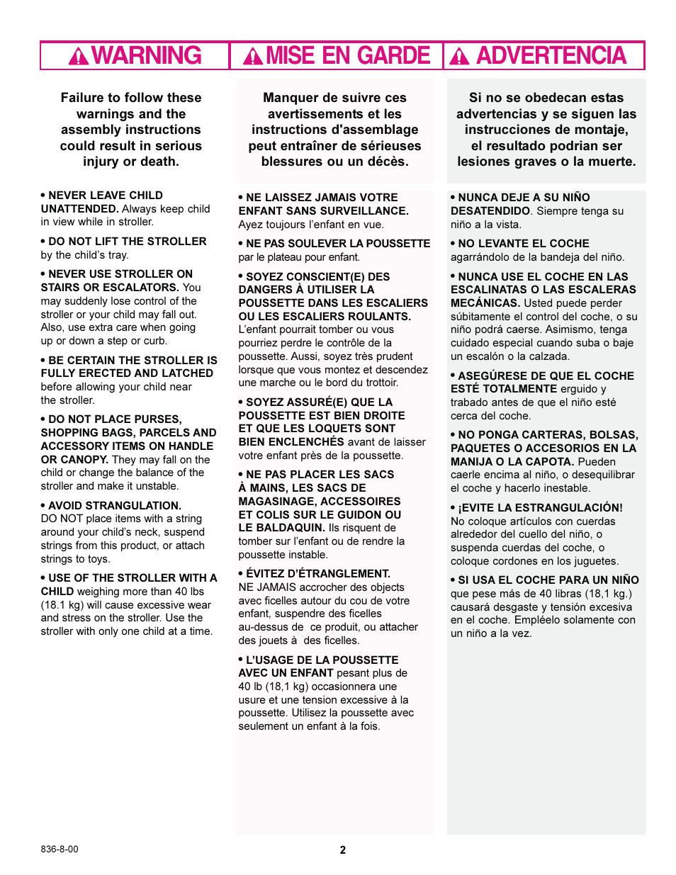 Warning advertencia mise en garde | Graco 7588 User Manual | Page 2 / 65