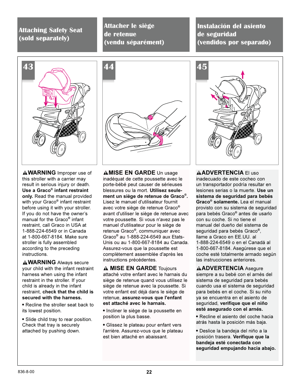 Warning, Mise en garde, Advertencia | Graco 7588 User Manual | Page 22 / 65