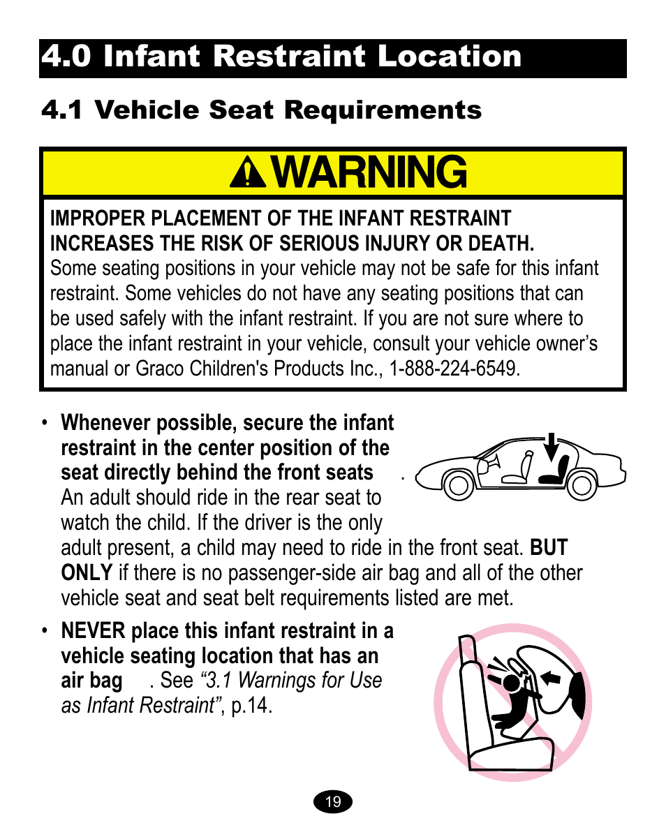 0 infant restraint location | Graco 7588 User Manual | Page 43 / 65