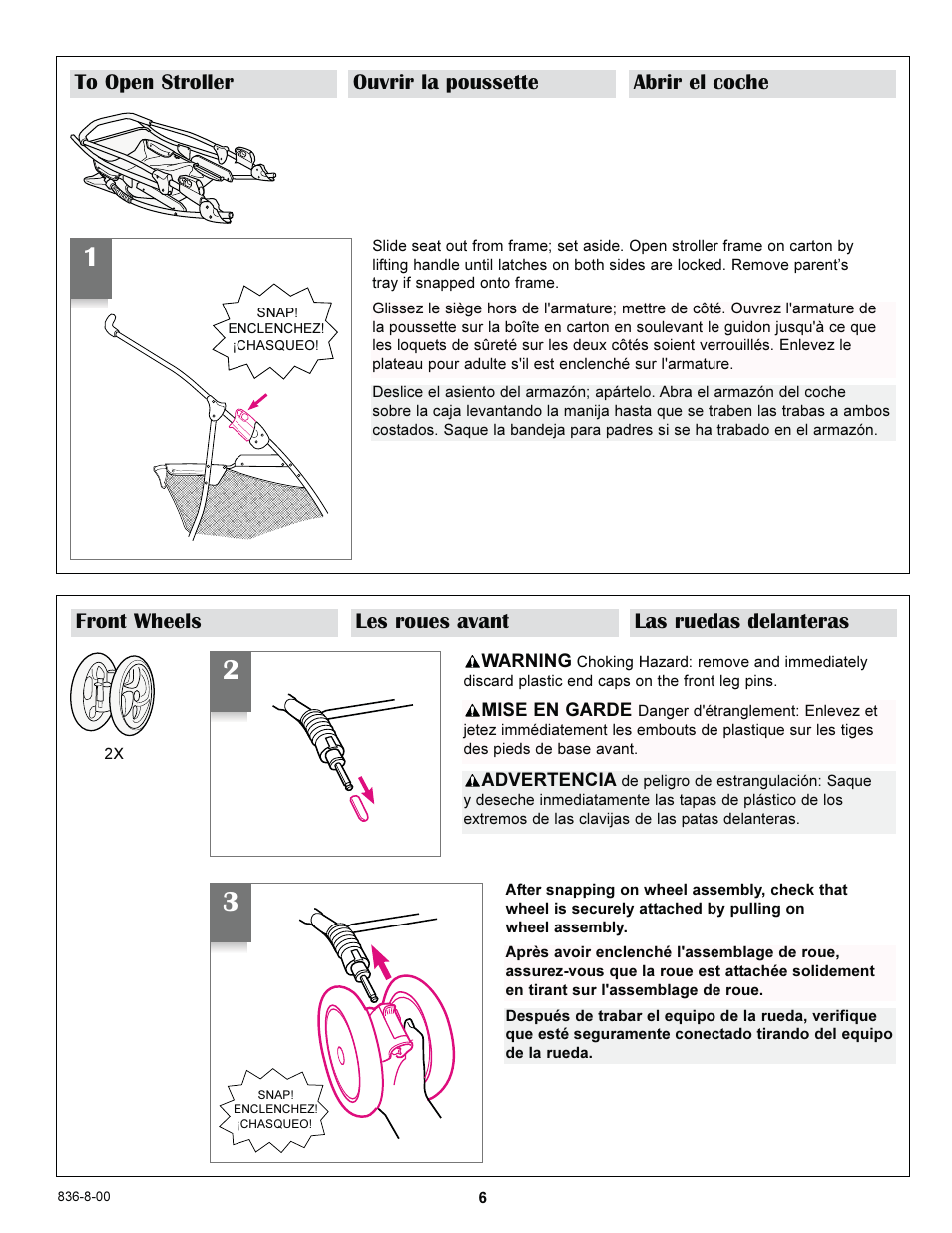 Front wheels les roues avant las ruedas delanteras | Graco 7588 User Manual | Page 6 / 65