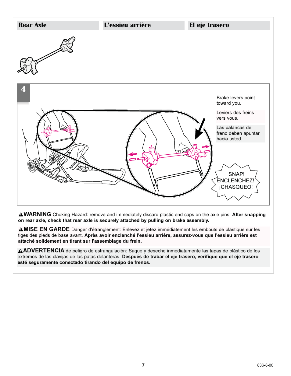 Rear axle l’essieu arrière el eje trasero | Graco 7588 User Manual | Page 7 / 65
