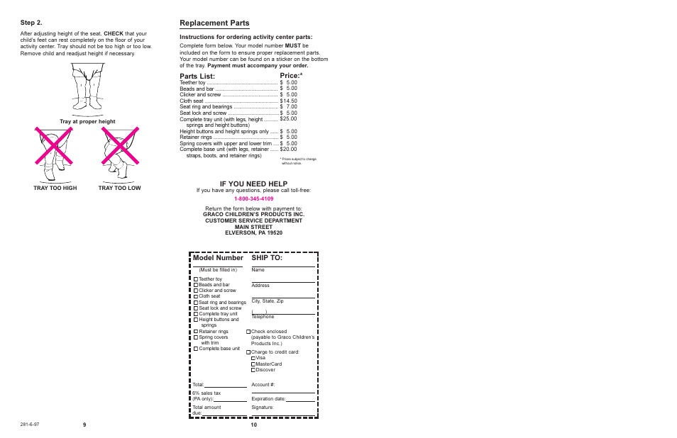 Replacement parts, If you need help, Parts list | Price, Model number, Ship to, Step 2 | Graco QC5070 User Manual | Page 3 / 3