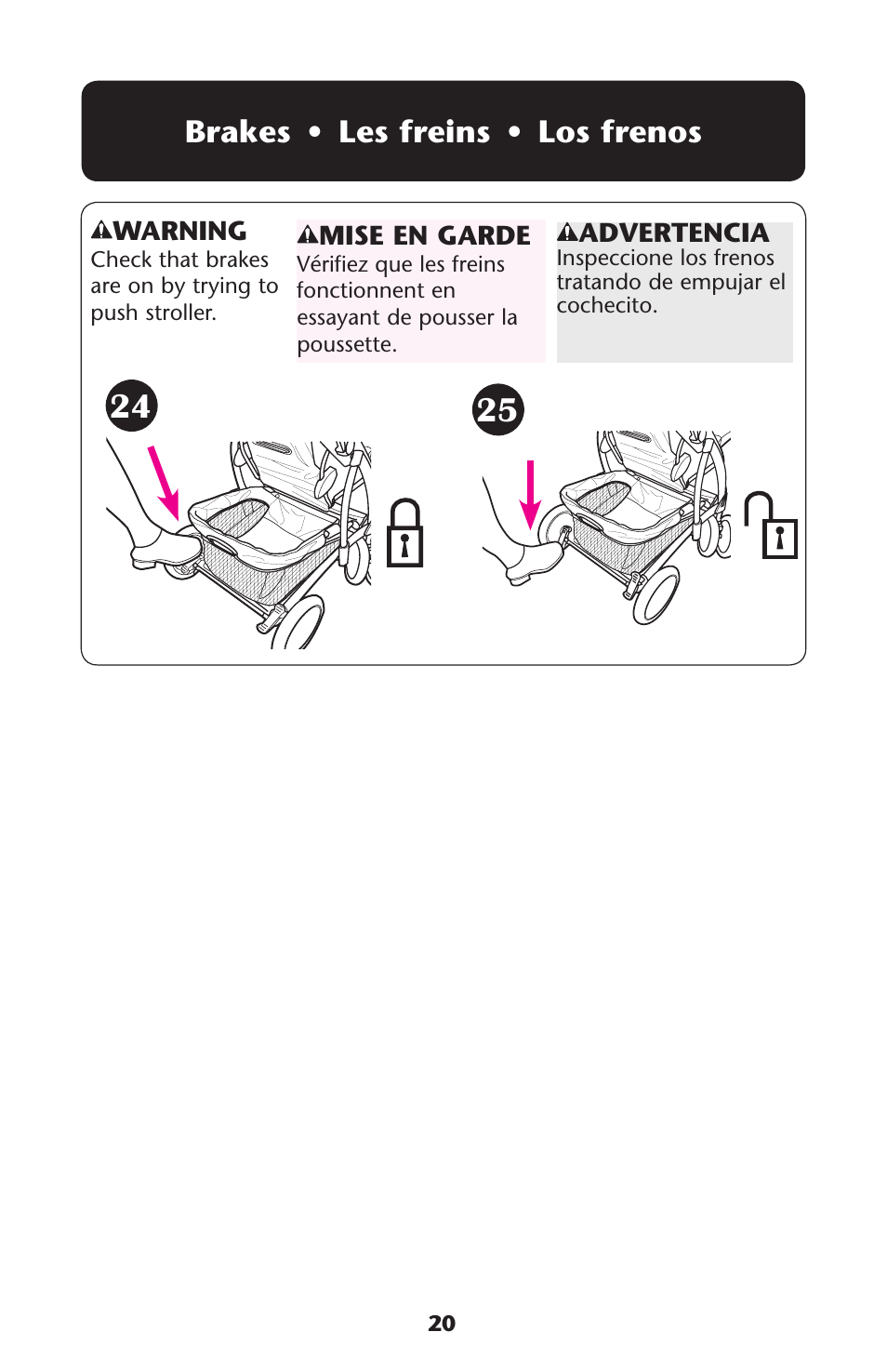 Brakes • les freins • los frenos | Graco 1762856 User Manual | Page 20 / 128