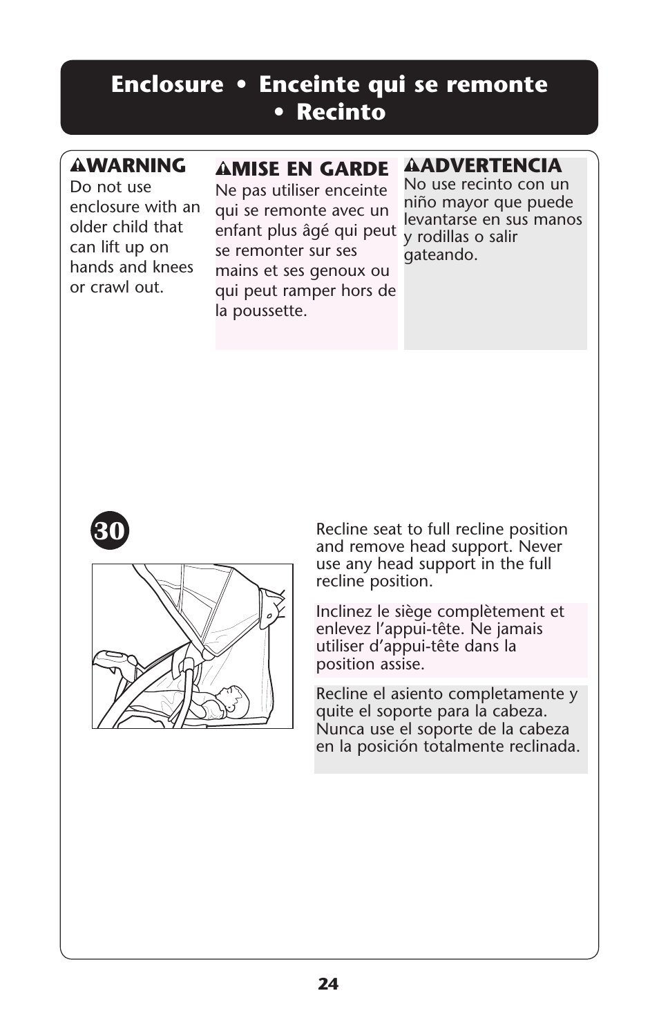 Enclosure • enceinte qui se remonte • recinto, Warning, Mise en garde | Advertencia | Graco 1762856 User Manual | Page 24 / 128