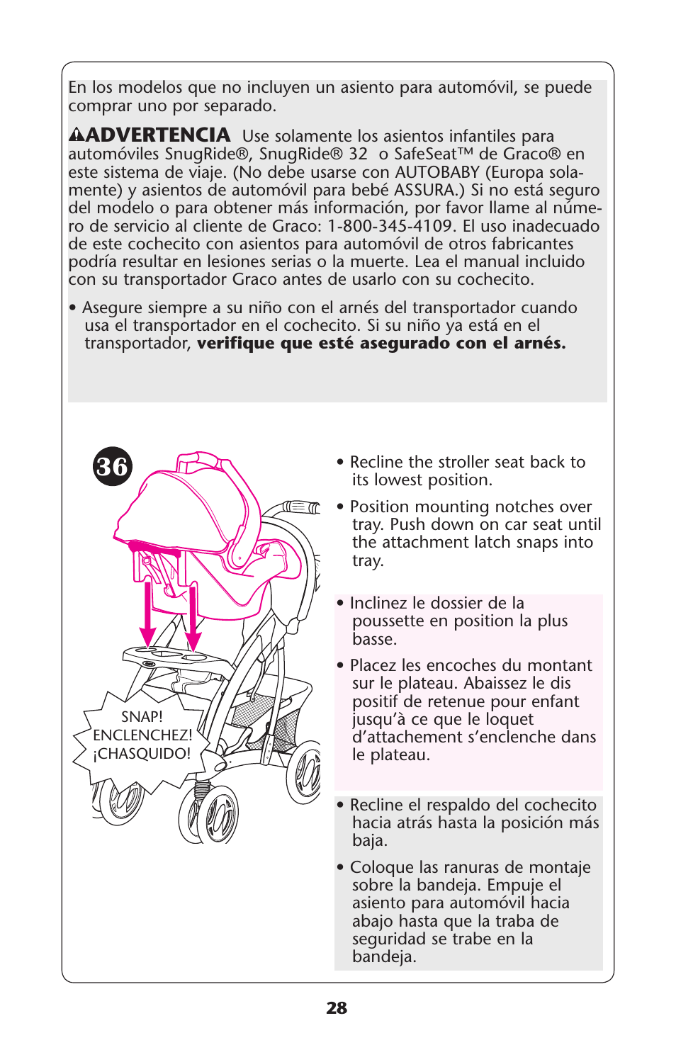 Advertencia | Graco 1762856 User Manual | Page 28 / 128