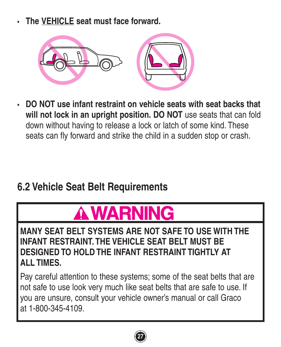 2 vehicle seat belt requirements | Graco 1762856 User Manual | Page 67 / 128