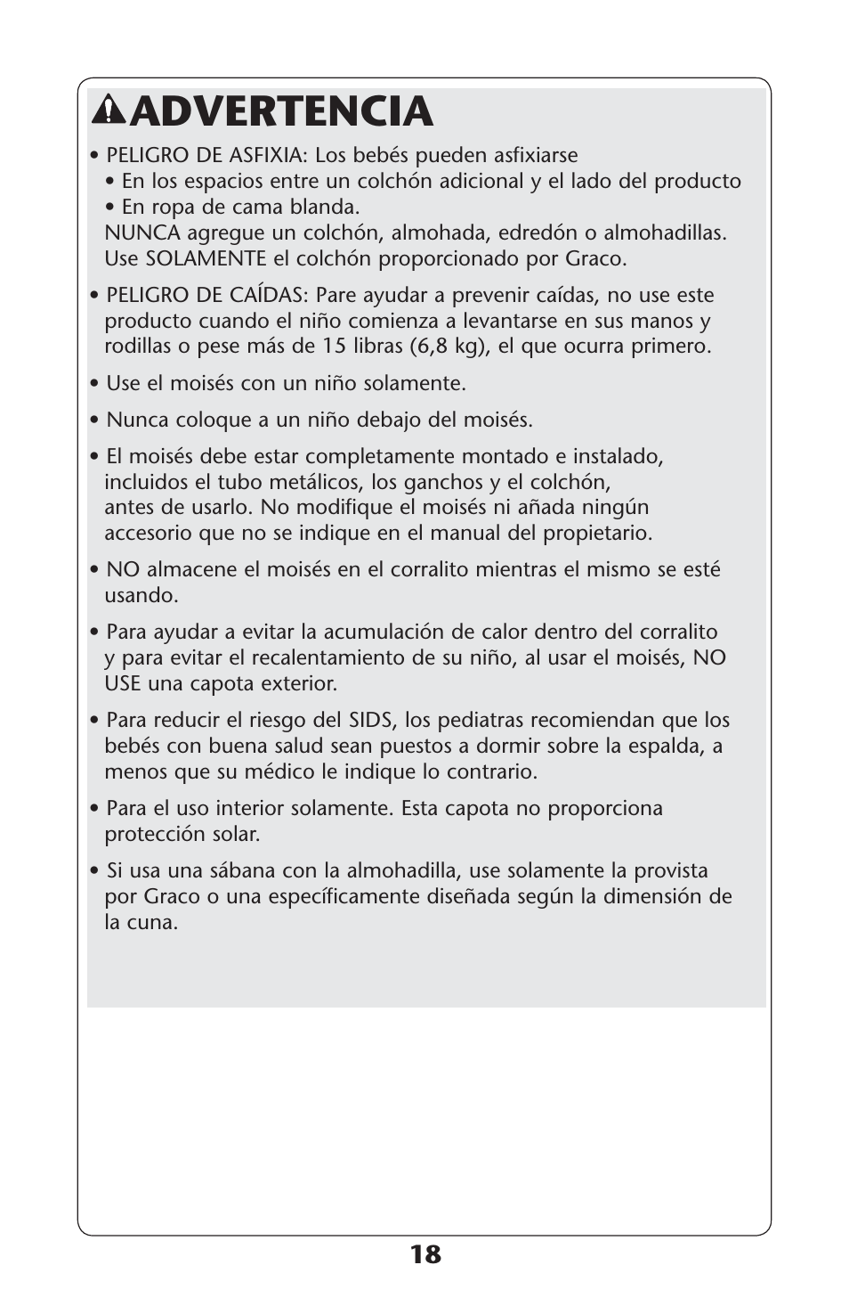 Advertencia | Graco 1762879 User Manual | Page 18 / 32