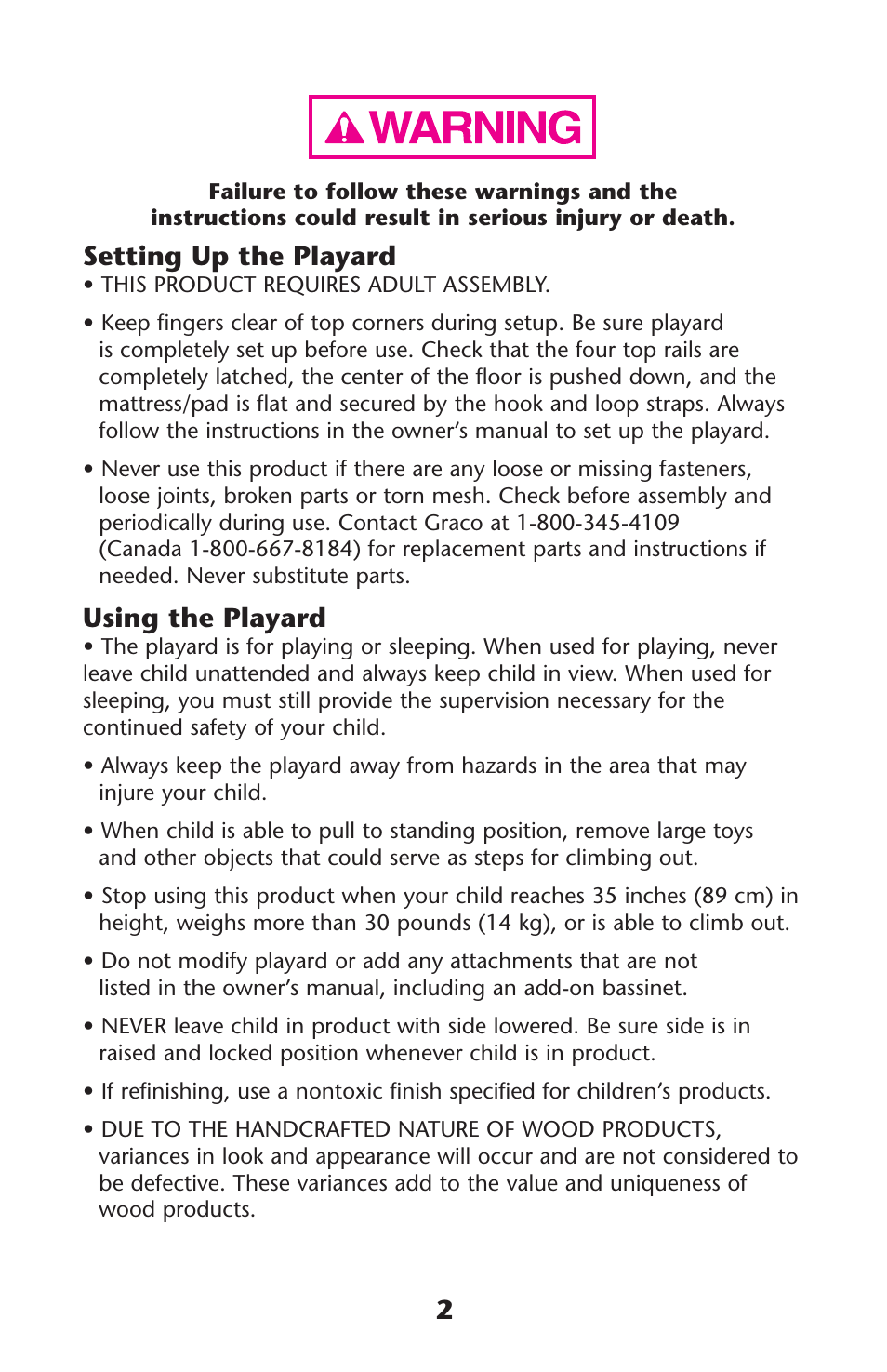 Setting up the playard, Using the playard | Graco 1762879 User Manual | Page 2 / 32