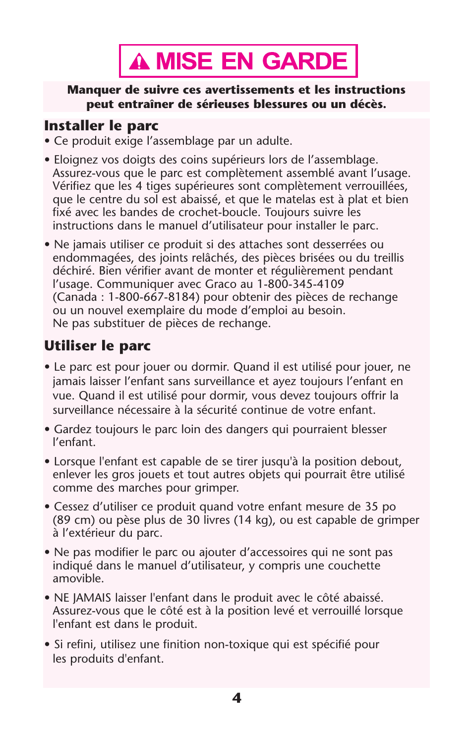 Installer le parc, Utiliser le parc | Graco 1762879 User Manual | Page 4 / 32