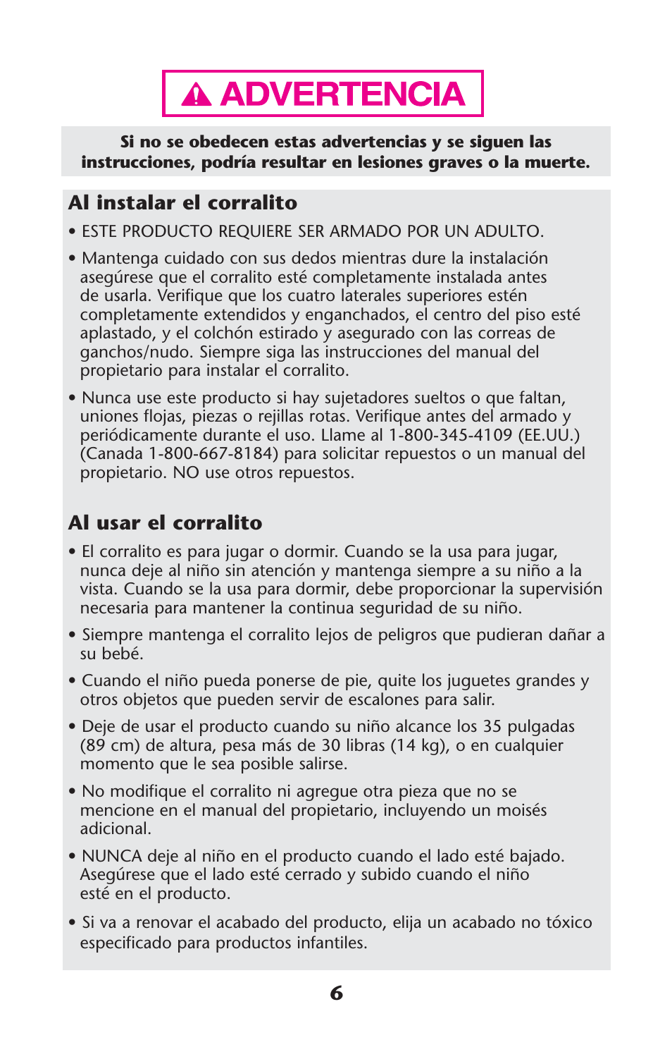 Al instalar el corralito, Al usar el corralito | Graco 1762879 User Manual | Page 6 / 32