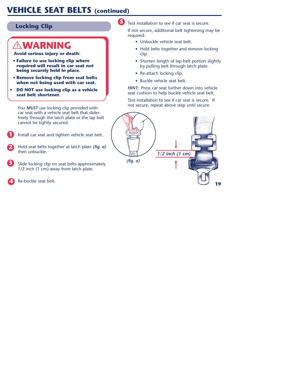 Warning, Vehicle seat belts | Graco 1000 STETM User Manual | Page 21 / 54