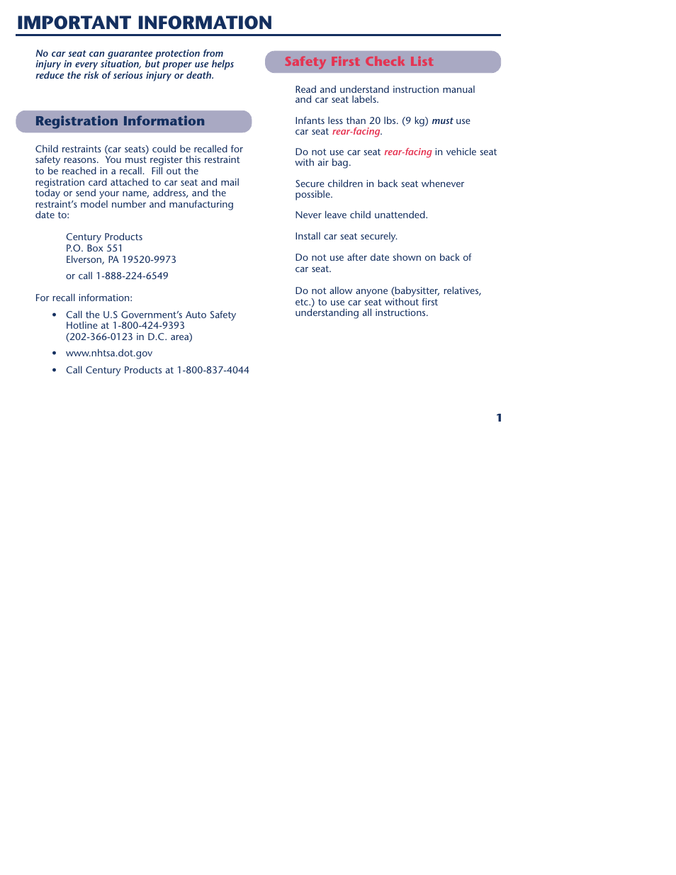 Important information | Graco 1000 STETM User Manual | Page 3 / 54