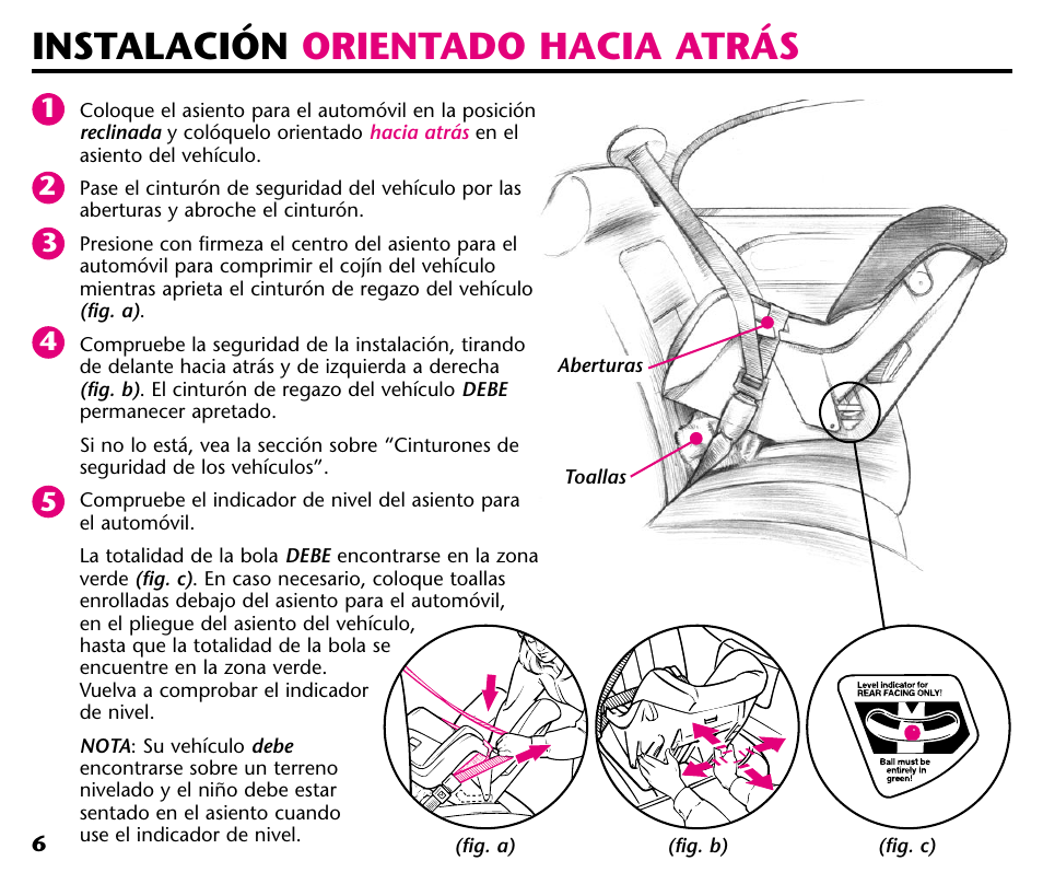 Instalación orientado hacia atrás | Graco 1000 STETM User Manual | Page 36 / 54