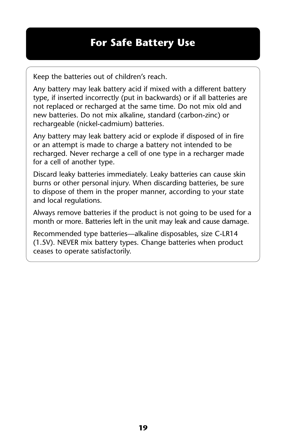 For safe battery use | Graco ISPS031AA User Manual | Page 19 / 40