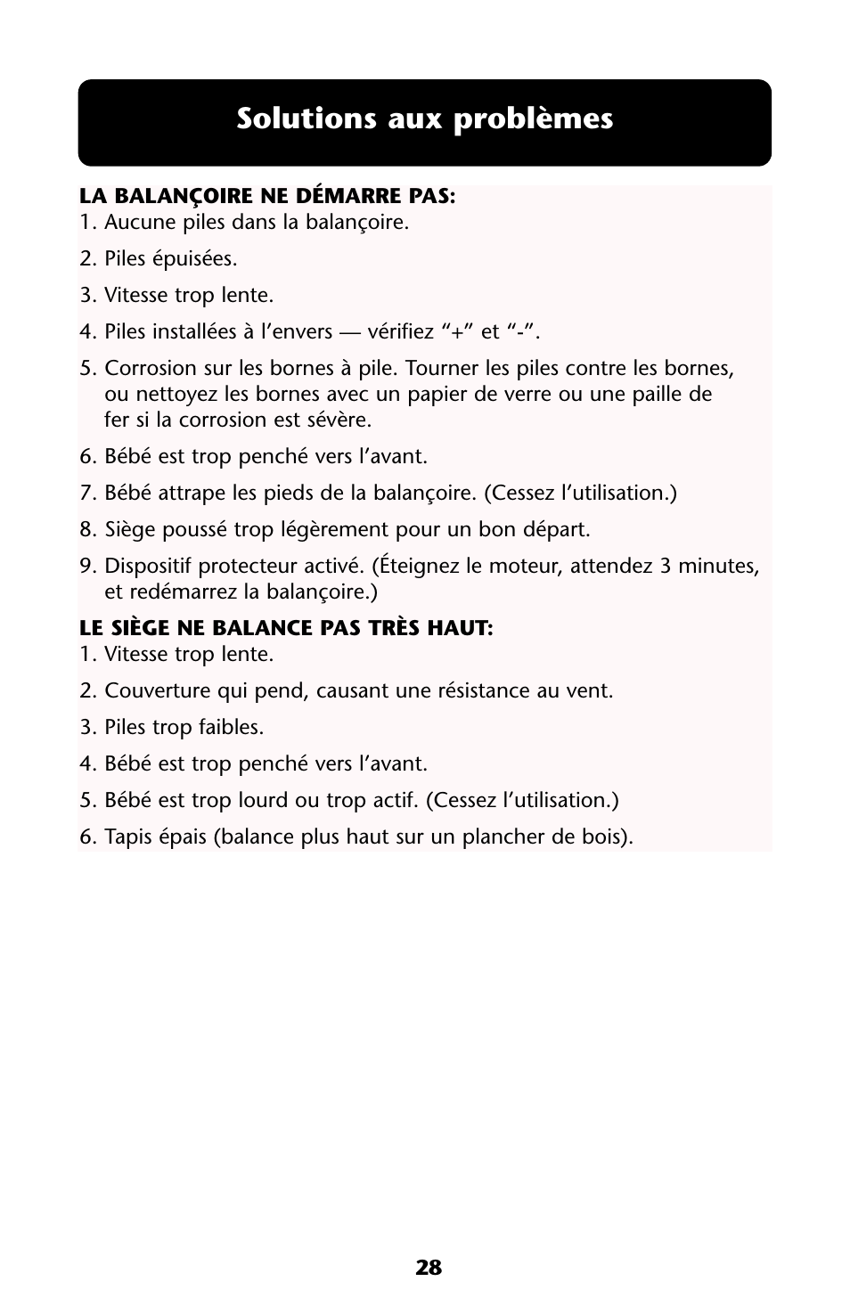 Solutions aux problèmes | Graco ISPS031AA User Manual | Page 28 / 40