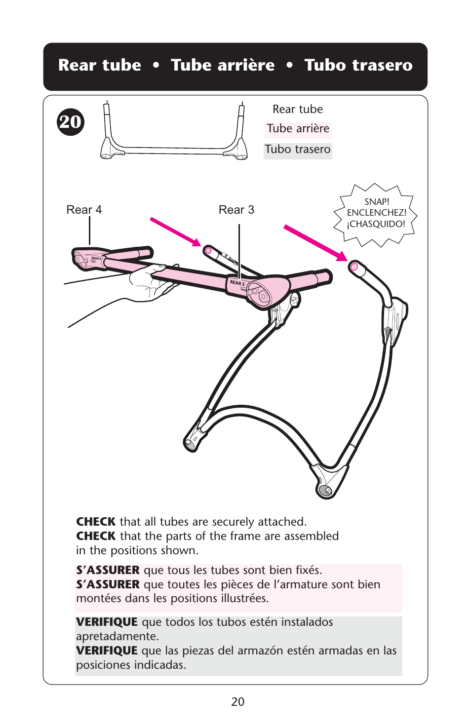 Rear tube • tube arrière • tubo trasero | Graco Lovin' Hug 1757214 User Manual | Page 20 / 52