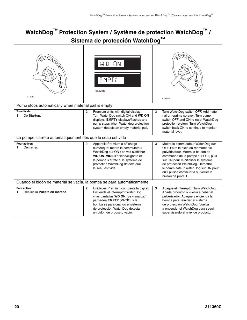 Watchdog, Protection system / système de protection watchdog, Sistema de protección watchdog | Graco 311360C User Manual | Page 20 / 32