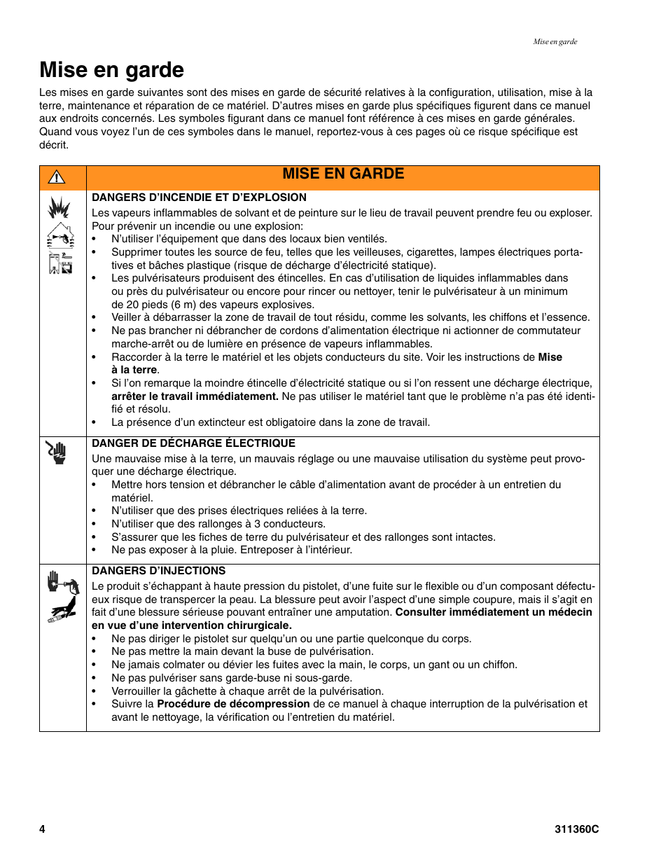 Mise en garde | Graco 311360C User Manual | Page 4 / 32