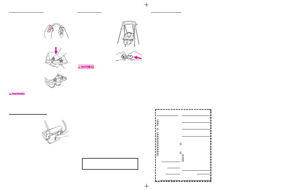 Starting swing, Installing the toy bar, Reclining the seat back | Replacement parts, Instructions for ordering swing parts, If you need help, Model number, Ship to, Parts list, Price | Graco 1131 User Manual | Page 5 / 6