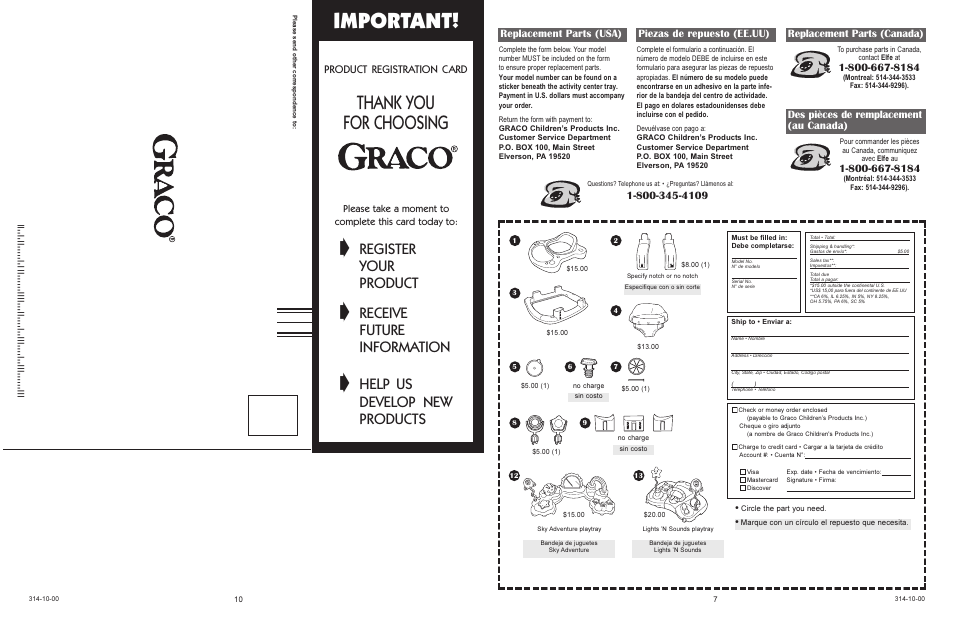 Important, Register, Your | Product, Receive, Future, Information, Help us, Develop new, Products | Graco 4510 User Manual | Page 10 / 16