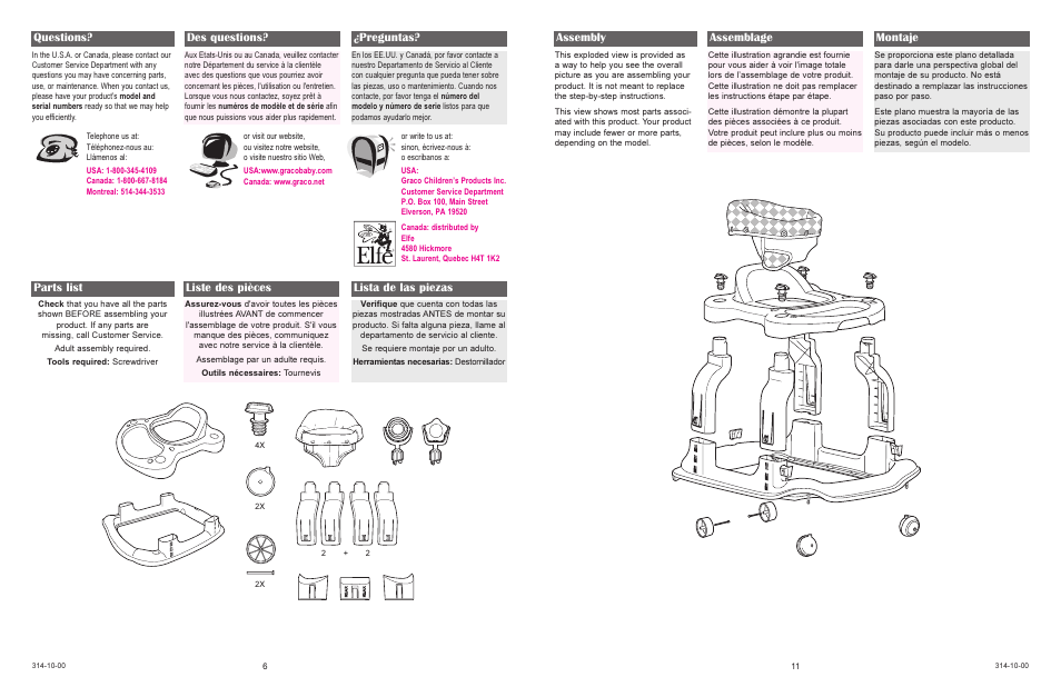 Parts list liste des pièces lista de las piezas, Questions? des questions? ¿preguntas, Assembly | Assemblage montaje | Graco 4510 User Manual | Page 11 / 16