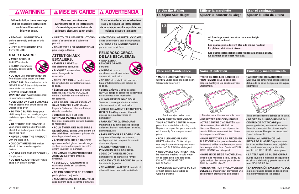 Warning advertencia mise en garde, Stair hazard, Attention aux escaliers | Peligroso cerca de las escaleras | Graco 4510 User Manual | Page 15 / 16