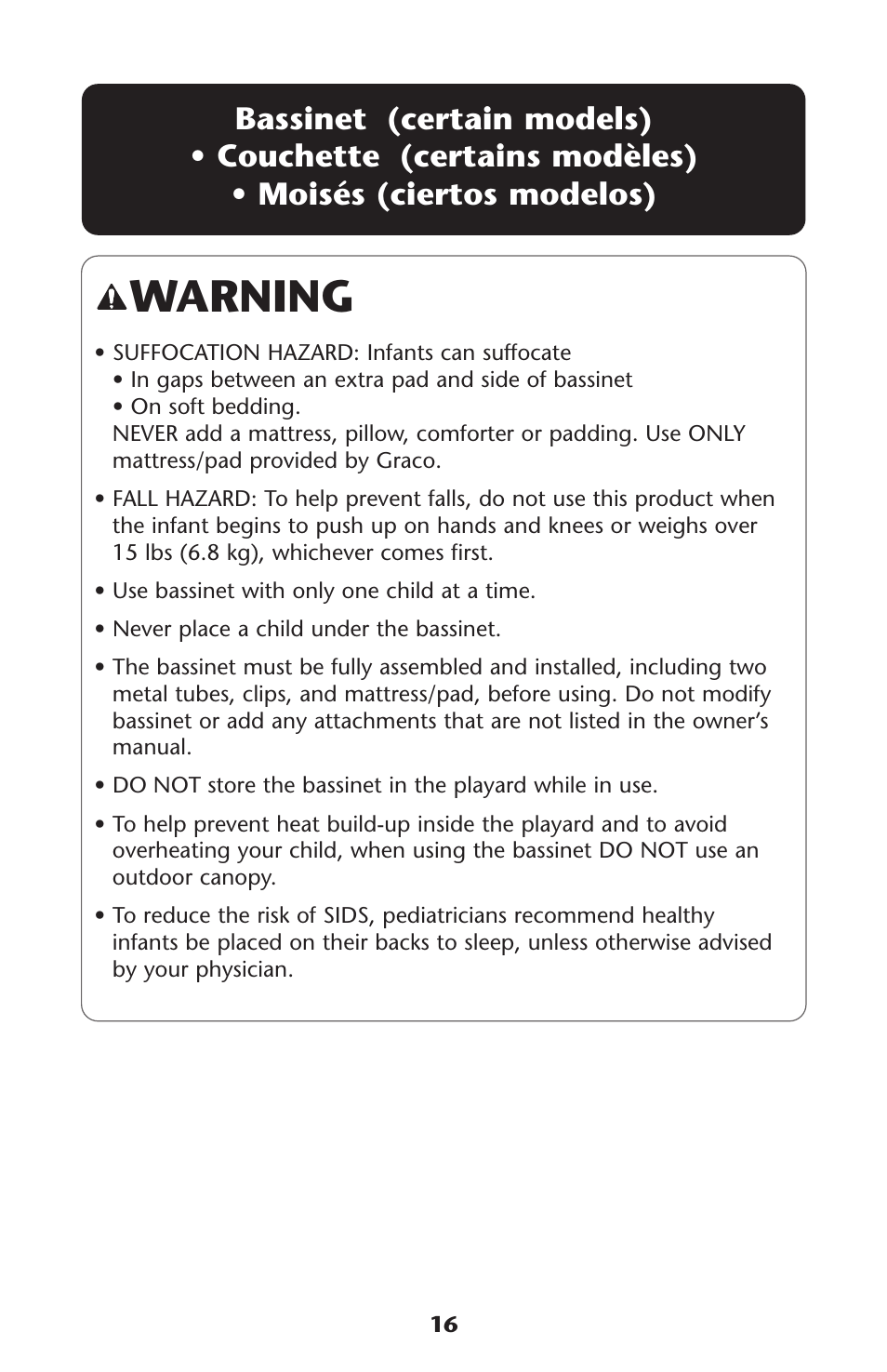 Warning | Graco ISPP072AB User Manual | Page 16 / 28