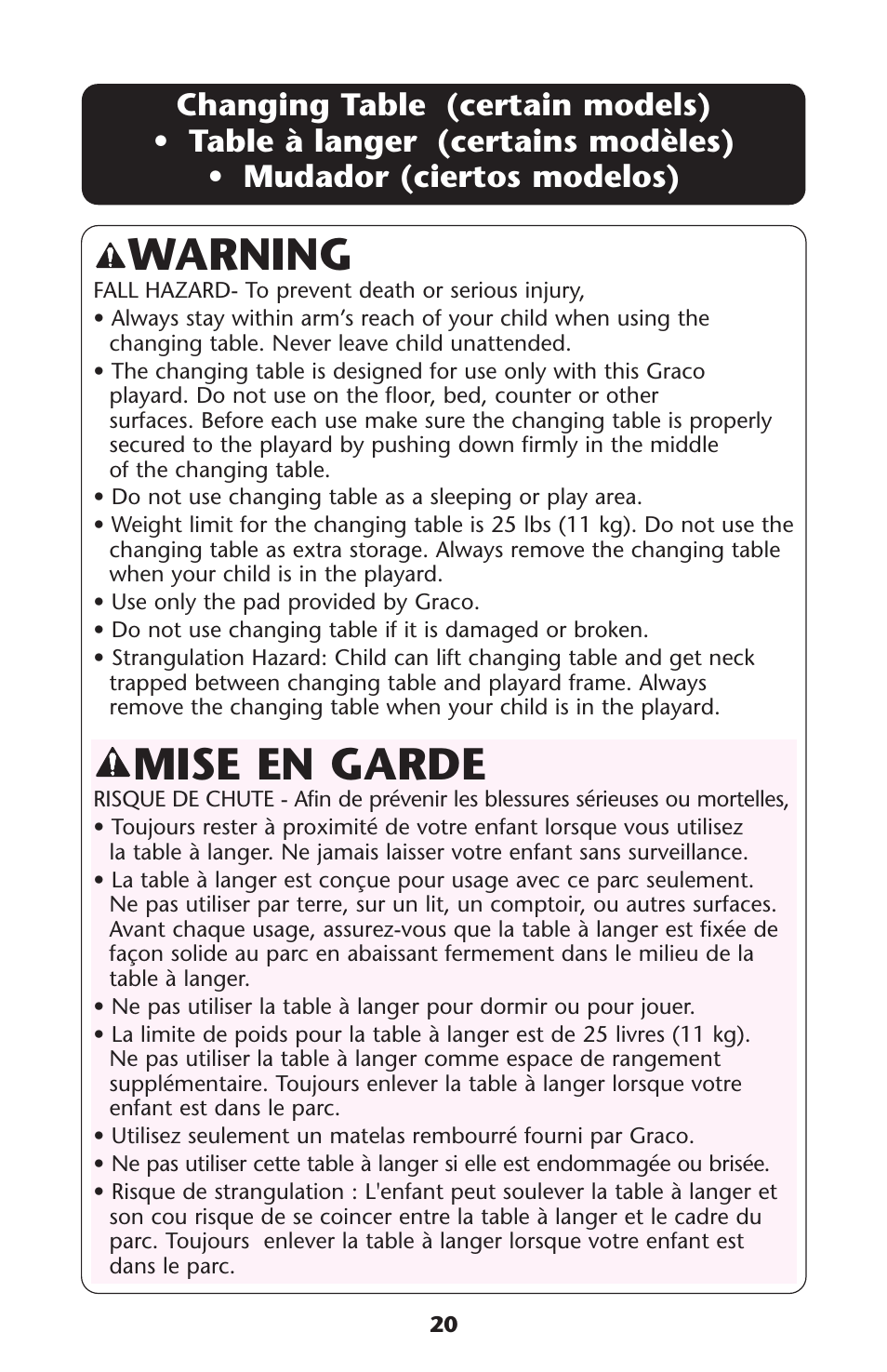 Mise en garde, Warning | Graco ISPP072AB User Manual | Page 20 / 28