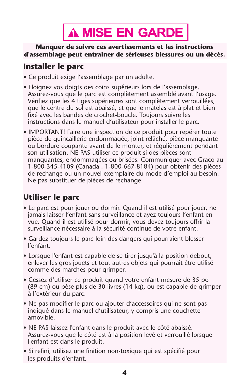 Installer le parc, Utiliser le parc | Graco ISPP072AB User Manual | Page 4 / 28
