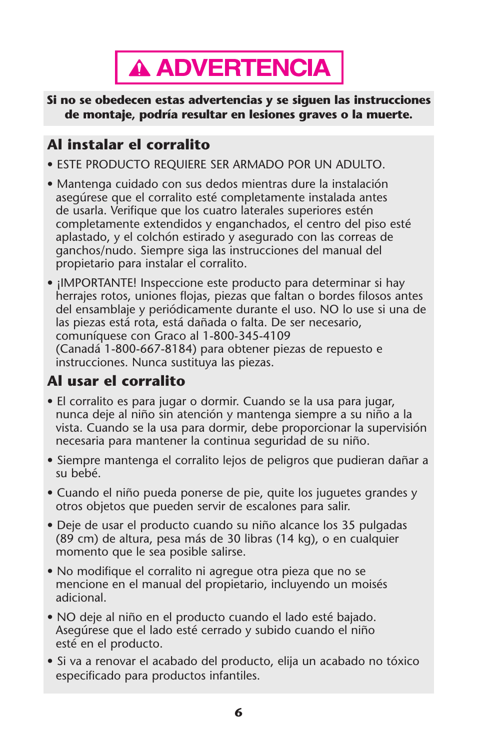 Al instalar el corralito, Al usar el corralito | Graco ISPP072AB User Manual | Page 6 / 28