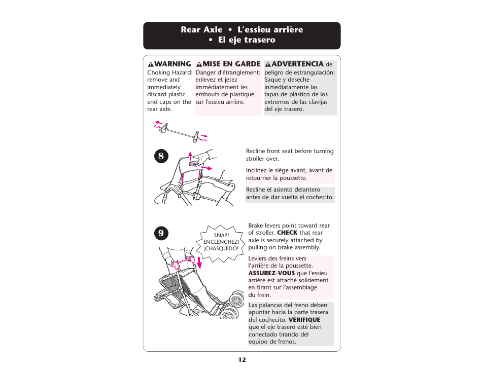 Rear axle • l’essieu arrière • el eje trasero | Graco ISPA067AE User Manual | Page 12 / 125