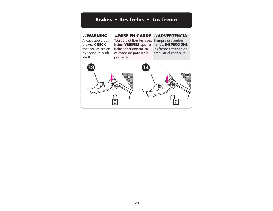 Brakes • les freins • los frenos | Graco ISPA067AE User Manual | Page 23 / 125